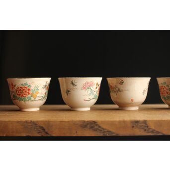 在銘 明治薩摩 煎茶碗五客揃 上仕立箱　P355 