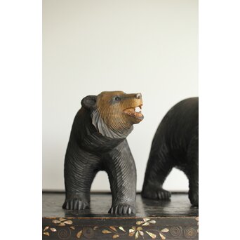 茂木多喜治/北雪 夫婦熊 八雲木彫　X371 