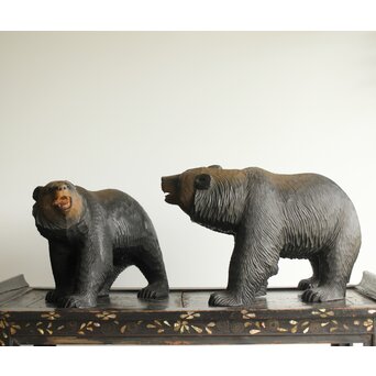 茂木多喜治/北雪 夫婦熊 八雲木彫　X371 