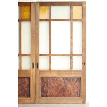 欅玉杢腰板のダイア黄色ガラスの建具 2枚1組　GD0133YD 