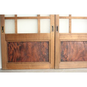 欅玉杢腰板のダイア黄色ガラスの建具 2枚1組　GD0133YD 