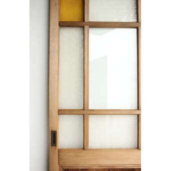 欅玉杢腰板のダイア黄色ガラスの建具 2枚1組　GD0133YD 