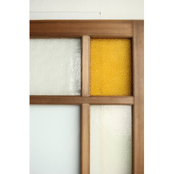 欅玉杢腰板のダイア黄色ガラスの建具 2枚1組　GD0133YD 