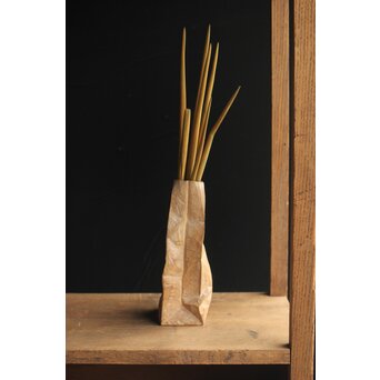 島田恭宏作か 袋と野菜 木彫彫刻　X374 