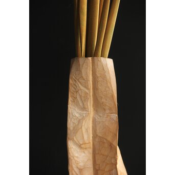 島田恭宏作か 袋と野菜 木彫彫刻　X374 