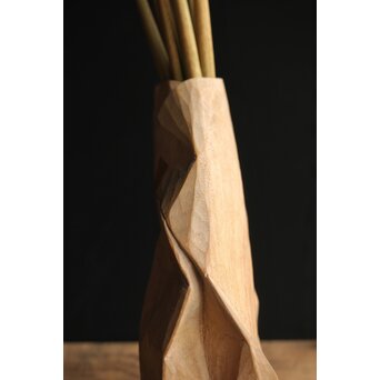 島田恭宏作か 袋と野菜 木彫彫刻　X374 