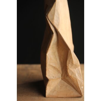 島田恭宏作か 袋と野菜 木彫彫刻　X374 