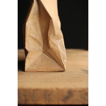 島田恭宏作か 袋と野菜 木彫彫刻　X374 