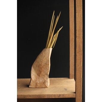 島田恭宏作か 袋と野菜 木彫彫刻　X374 