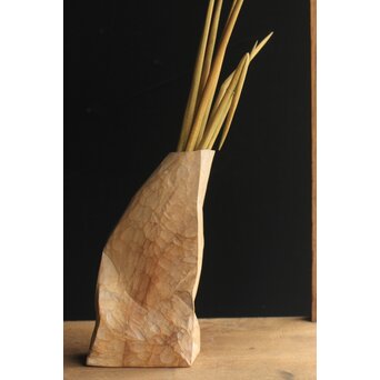 島田恭宏作か 袋と野菜 木彫彫刻　X374 