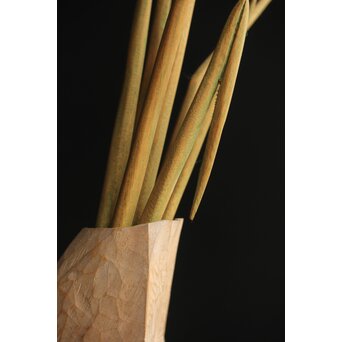 島田恭宏作か 袋と野菜 木彫彫刻　X374 