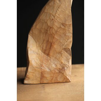 島田恭宏作か 袋と野菜 木彫彫刻　X374 