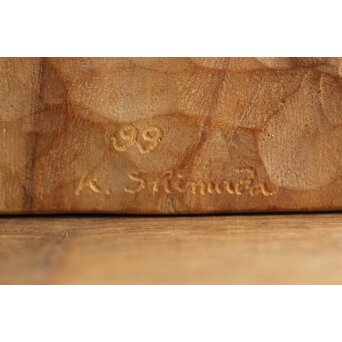 島田恭宏作か 袋と野菜 木彫彫刻　X374 