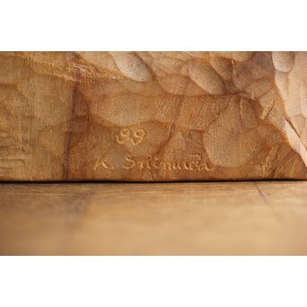 島田恭宏作か 袋と野菜 木彫彫刻　X374 