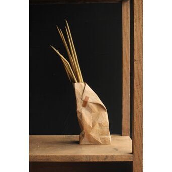 島田恭宏作か 袋と野菜 木彫彫刻　X374 