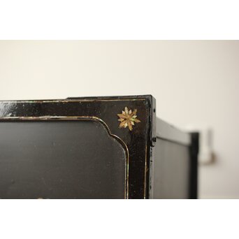 南蛮漆芸意匠 鉄地銀象嵌装飾 螺鈿漢詩山水図 整理棚　Q311 