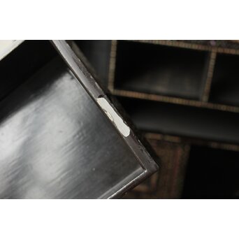 南蛮漆芸意匠 鉄地銀象嵌装飾 螺鈿漢詩山水図 整理棚　Q311 