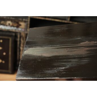 南蛮漆芸意匠 鉄地銀象嵌装飾 螺鈿漢詩山水図 整理棚　Q311 