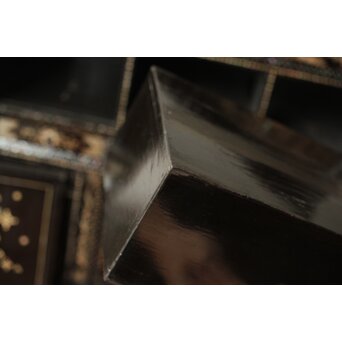 南蛮漆芸意匠 鉄地銀象嵌装飾 螺鈿漢詩山水図 整理棚　Q311 