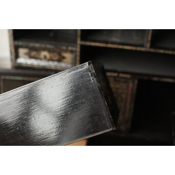 南蛮漆芸意匠 鉄地銀象嵌装飾 螺鈿漢詩山水図 整理棚　Q311 