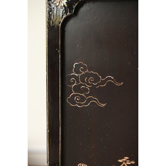 南蛮漆芸意匠 鉄地銀象嵌装飾 螺鈿漢詩山水図 整理棚　Q311 