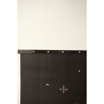 南蛮漆芸意匠 鉄地銀象嵌装飾 螺鈿漢詩山水図 整理棚　Q311 