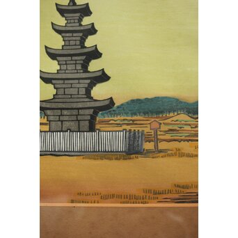 平塚運一 木版画 【百濟旧都】Z321 