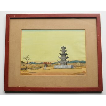 平塚運一 木版画 【百濟旧都】Z321