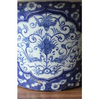 梅花氷裂紋 窓絵 染付大型植木鉢/盆栽鉢　P359 