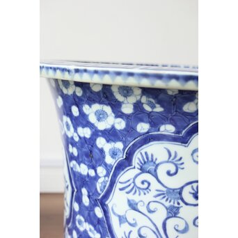 梅花氷裂紋 窓絵 染付大型植木鉢/盆栽鉢　P359 