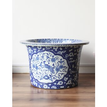 梅花氷裂紋 窓絵 染付大型植木鉢/盆栽鉢　P359 