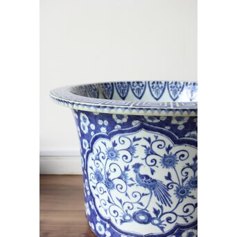 梅花氷裂紋 窓絵 染付大型植木鉢/盆栽鉢　P359 