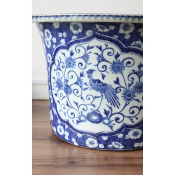 梅花氷裂紋 窓絵 染付大型植木鉢/盆栽鉢　P359 