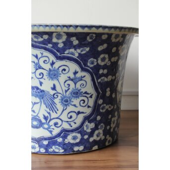 梅花氷裂紋 窓絵 染付大型植木鉢/盆栽鉢　P359 