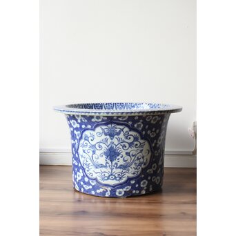 梅花氷裂紋 窓絵 染付大型植木鉢/盆栽鉢　P359