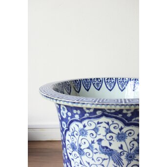 梅花氷裂紋 窓絵 染付大型植木鉢/盆栽鉢　P359 