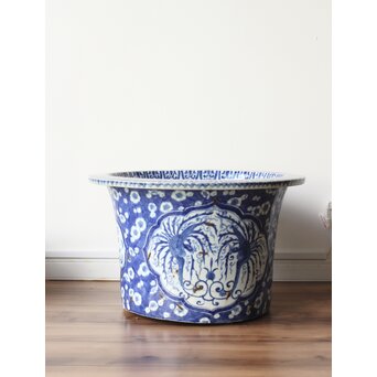 梅花氷裂紋 窓絵 染付大型植木鉢/盆栽鉢　P359 