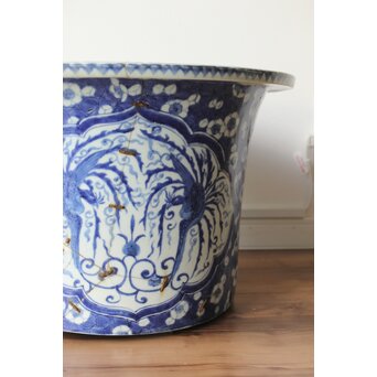 梅花氷裂紋 窓絵 染付大型植木鉢/盆栽鉢　P359 