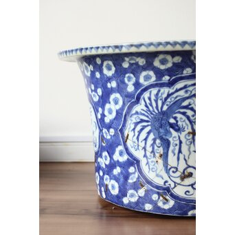 梅花氷裂紋 窓絵 染付大型植木鉢/盆栽鉢　P359 