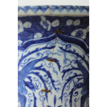 梅花氷裂紋 窓絵 染付大型植木鉢/盆栽鉢　P359 