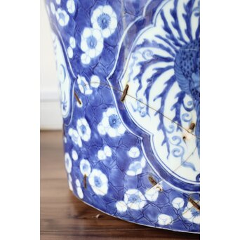 梅花氷裂紋 窓絵 染付大型植木鉢/盆栽鉢　P359 