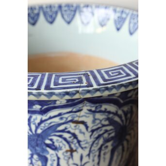 梅花氷裂紋 窓絵 染付大型植木鉢/盆栽鉢　P359 