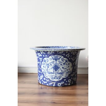 梅花氷裂紋 窓絵 染付大型植木鉢/盆栽鉢　P359 