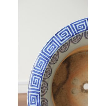 梅花氷裂紋 窓絵 染付大型植木鉢/盆栽鉢　P359 