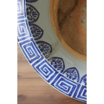 梅花氷裂紋 窓絵 染付大型植木鉢/盆栽鉢　P359 