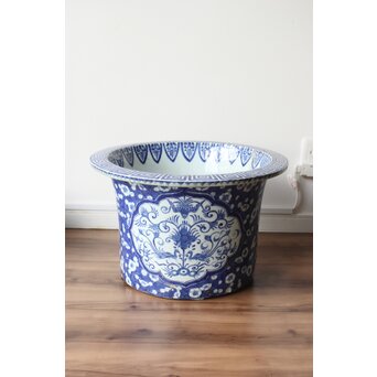 梅花氷裂紋 窓絵 染付大型植木鉢/盆栽鉢　P359 