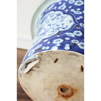 梅花氷裂紋 窓絵 染付大型植木鉢/盆栽鉢　P359 