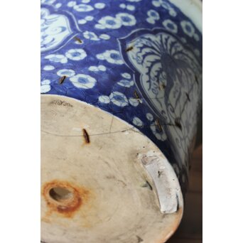 梅花氷裂紋 窓絵 染付大型植木鉢/盆栽鉢　P359 