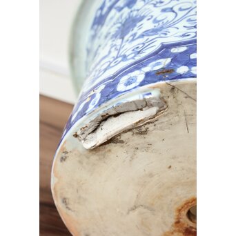 梅花氷裂紋 窓絵 染付大型植木鉢/盆栽鉢　P359 