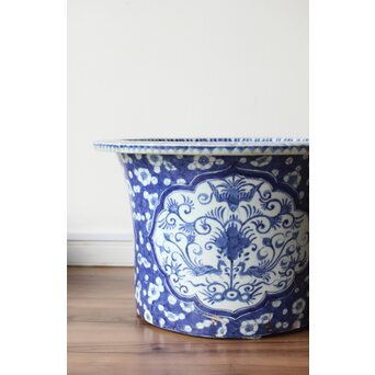 梅花氷裂紋 窓絵 染付大型植木鉢/盆栽鉢　P359 